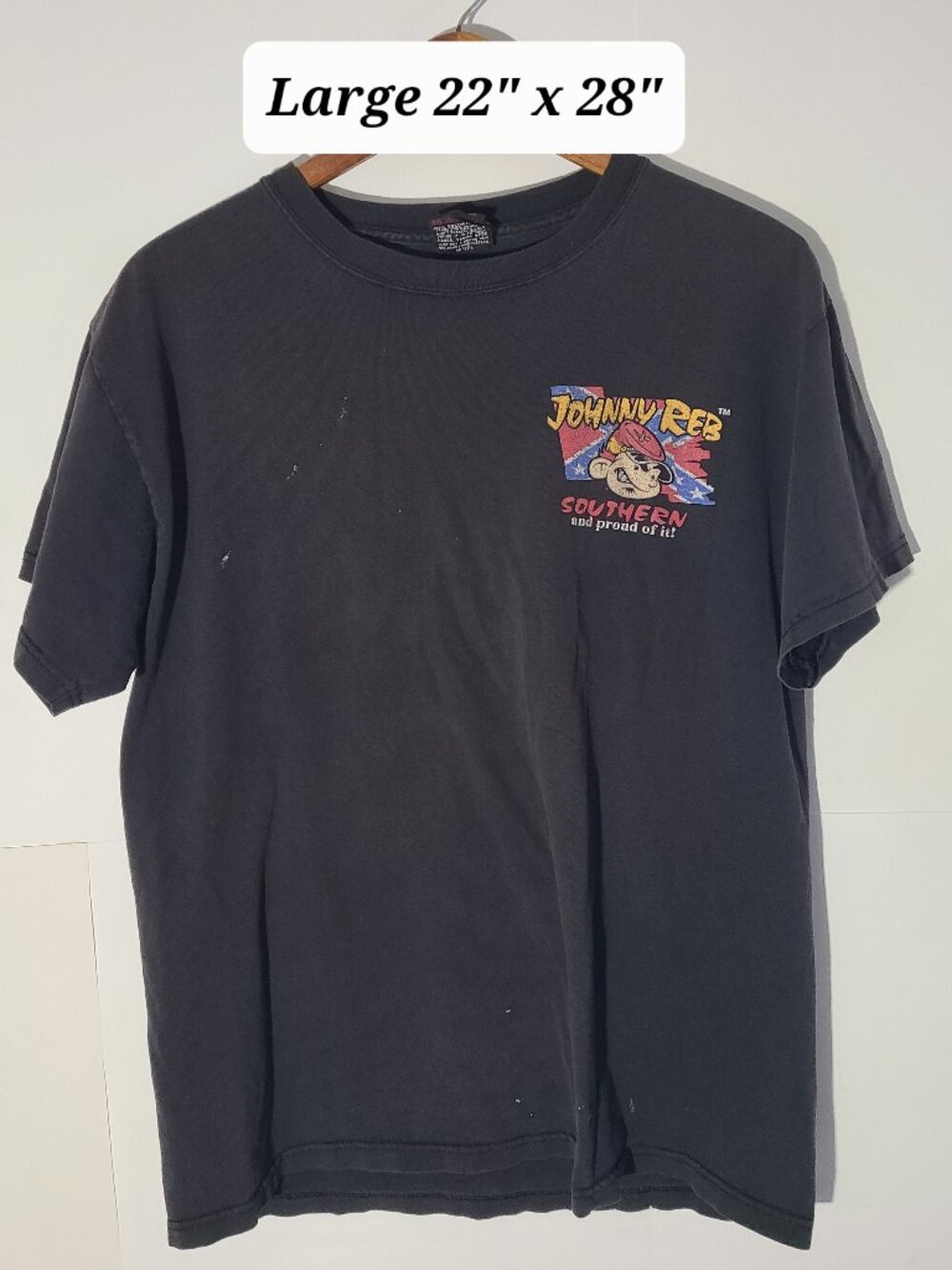 Vintage 90s Johnny Reb Southern Black Distressed/Faded Large T-Shirt